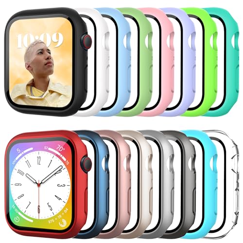 Bougraite 16 Pack Case for Apple Watch Series 9/8/7 41mm with Tempered Glass Screen Protector, Shockproof Hard PC Scratch Resistant Bumper Protective Cover Compatible with iWatch 41mm Accessories - Image 1