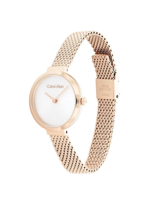 Analog Round Waterproof  Wrist Watch With Gold Strap 25200083