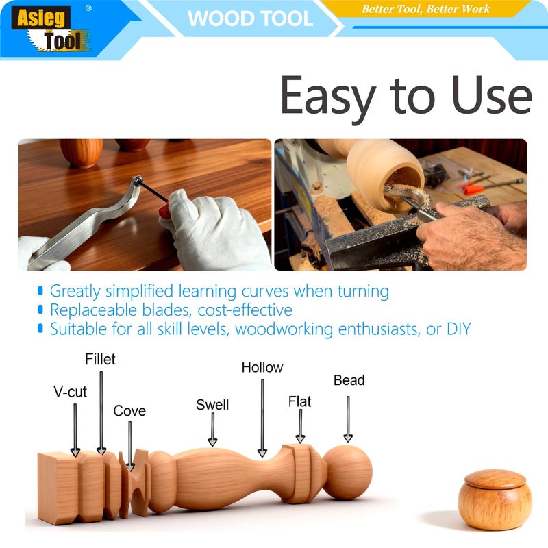 Asieg Tool Swan Neck Hollower Carbide Tipped Wood Turning Tools Bended Lathe Chisel Tool Bar with Ci3 12mm Round Carbide Insert Cutter for Wood Hobbyist or DIY or Carpenterï¼Œ19.68Inches - Image 5