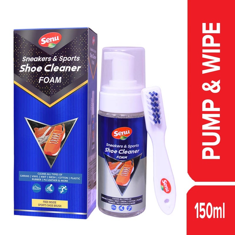 Senu Sneakers & Sports Shoe Cleaner With Brush 150 ml| JUST PUMP & WIPE | ULTIMATE SNEAKER CLEANER | QUICK EASY TO USE | PLEASANT FRAGRANCE | DEODORIZER | - Image 2