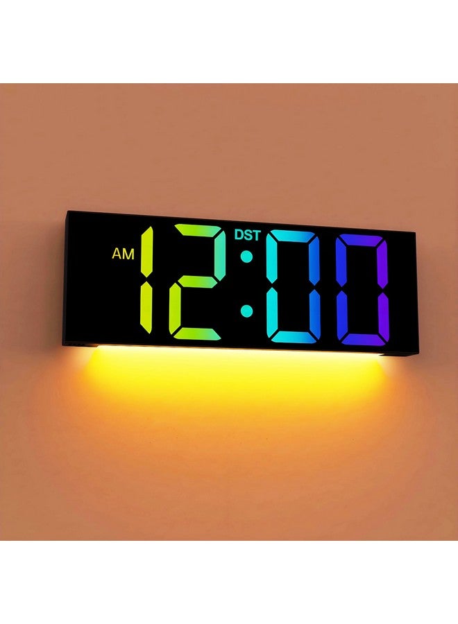 Jall 12'' Large Digital Wall Clock With Remote Control, Big Led Screen Dispaly, 8 Rgb Colors, Dst, Night Light For Living Room, Bedroom, Gift For Elderly (Black) - Image 1