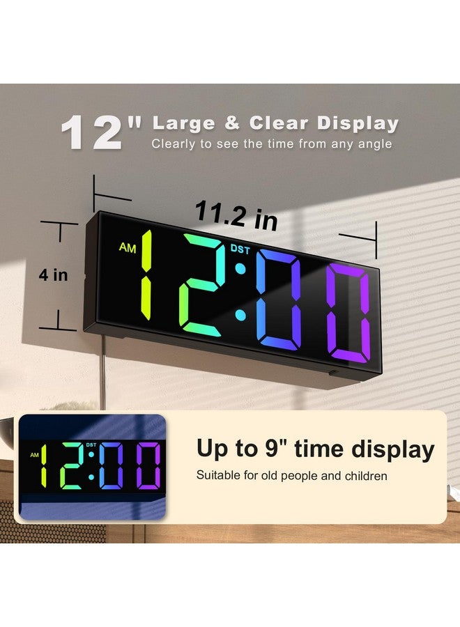 Jall 12'' Large Digital Wall Clock With Remote Control, Big Led Screen Dispaly, 8 Rgb Colors, Dst, Night Light For Living Room, Bedroom, Gift For Elderly (Black) - Image 2