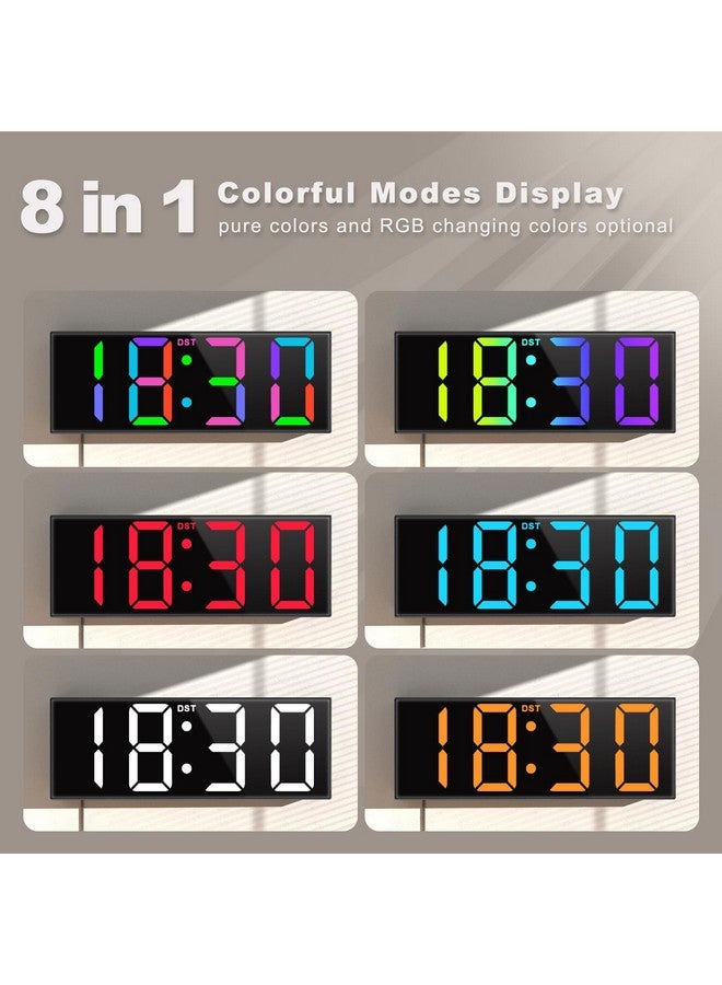 Jall 12'' Large Digital Wall Clock With Remote Control, Big Led Screen Dispaly, 8 Rgb Colors, Dst, Night Light For Living Room, Bedroom, Gift For Elderly (Black) - Image 3