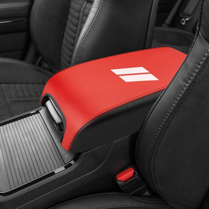 INTGET Center Console Cover for Dodge Charger Accessories 20112020 2021 2022 2023 for Chrysler 300 20152022 Leather Armrest Cover Console Lid Protector Cushion Pad Black with Red Leather