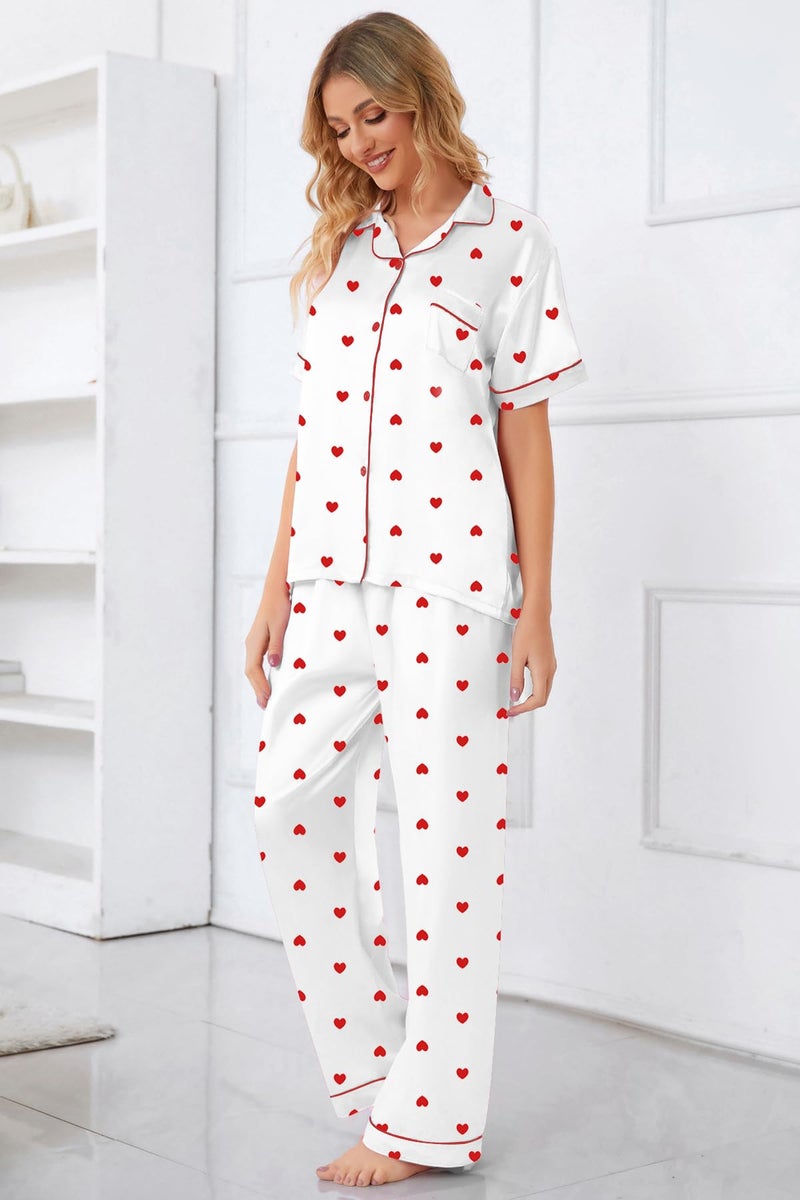 Umeyda Girls Pajamas, Satin Pjs Silk Sleepwear Comfy Summer 2Pcs Lightweight Loungewear Nightwear Gift for Teen Kids, Heart White, 9-10 Years = Tag 150 - Image 5