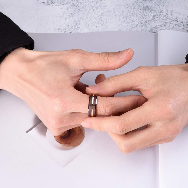 King Will Tungsten Carbide Wedding Band for Men Women-8mm Width in Brown with Grooved Center Wedding Ring Matte Finished Suitable for Work, Gym Comfort Fit Size 9 - Image 4