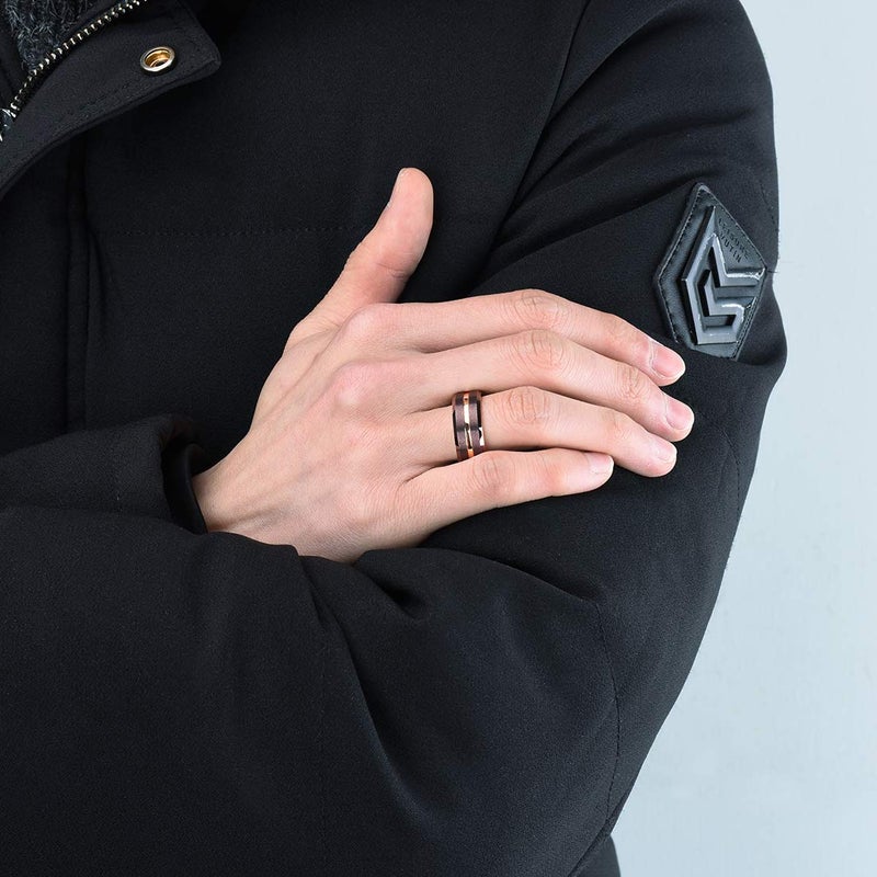 King Will Tungsten Carbide Wedding Band for Men Women-8mm Width in Brown with Grooved Center Wedding Ring Matte Finished Suitable for Work, Gym Comfort Fit Size 9 - Image 5