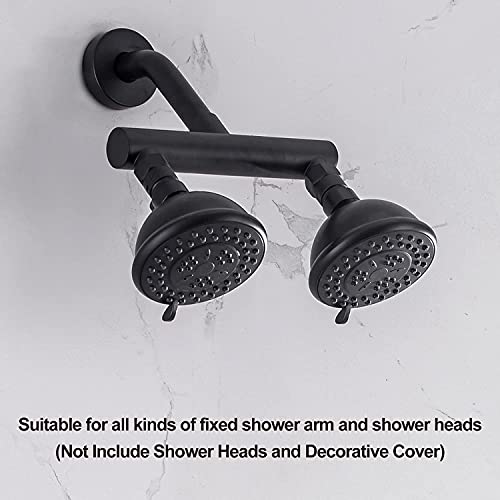 AZOS Black Double Outlet Manifold with Brass Shut Off Valves, Bathroom Two Fixed Shower Head Manifold - Can Connect 2-Showerheads - All Brass Adapter, Double Enjoyment - Image 2