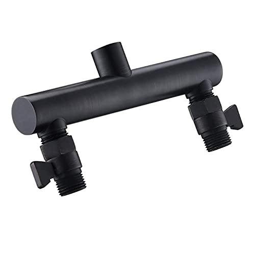 AZOS Black Double Outlet Manifold with Brass Shut Off Valves, Bathroom Two Fixed Shower Head Manifold - Can Connect 2-Showerheads - All Brass Adapter, Double Enjoyment - Image 1