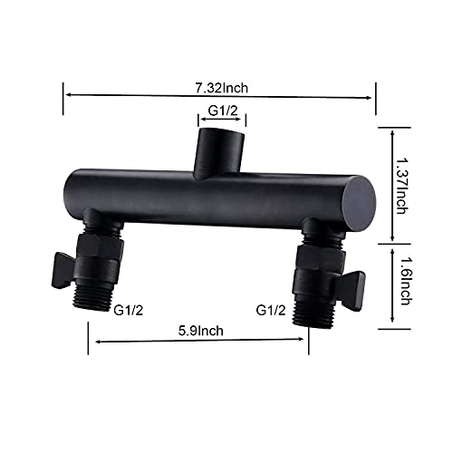 AZOS Black Double Outlet Manifold with Brass Shut Off Valves, Bathroom Two Fixed Shower Head Manifold - Can Connect 2-Showerheads - All Brass Adapter, Double Enjoyment - Image 5