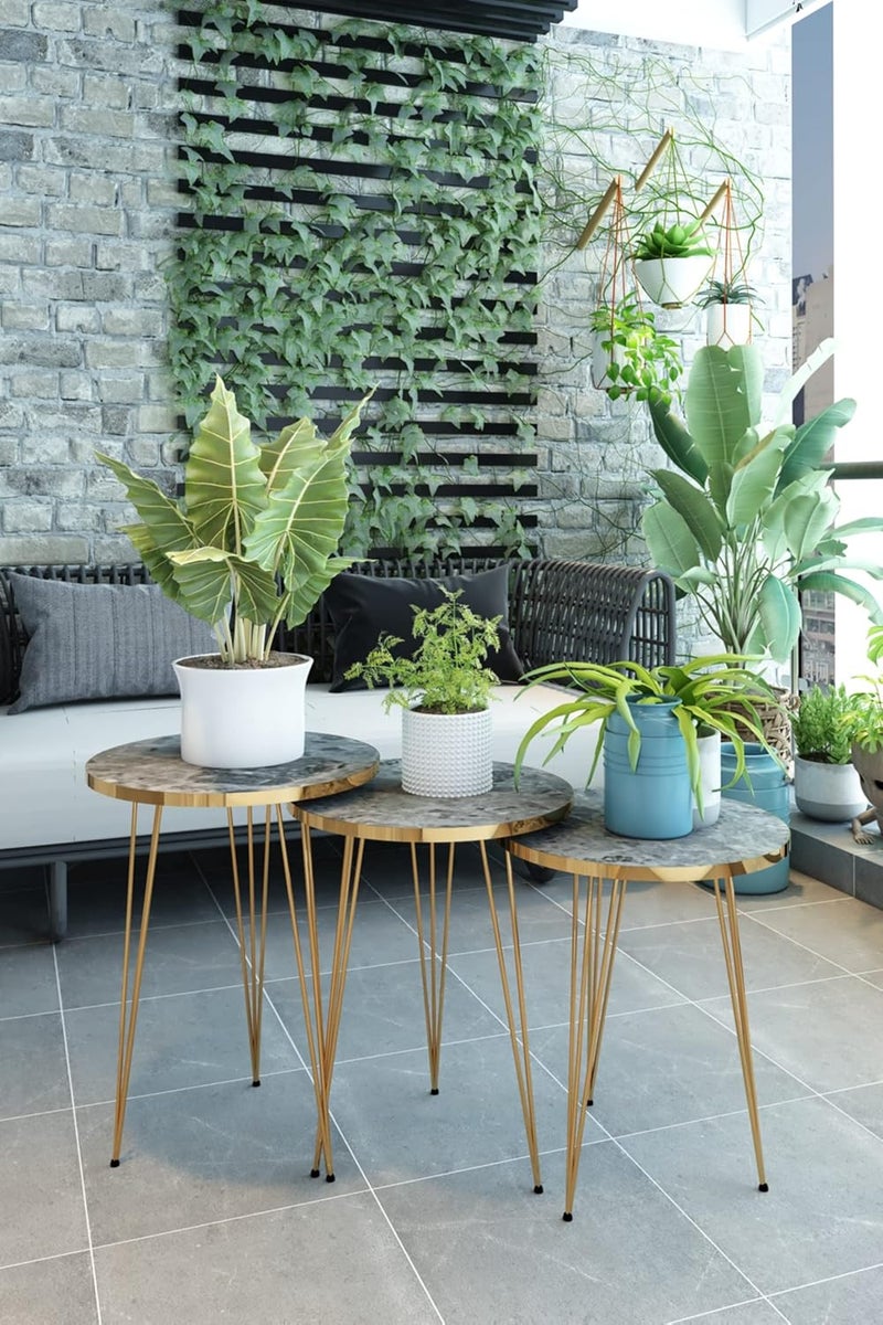 PAK HOME Set of 3 Nesting End Tables Round Wood Stacking Coffee Side Accent Sofa Table with Metal Legs for Living Room, Home Office, Nightstands for Bedroom (Grey Marble/Gold Legs) - Image 5