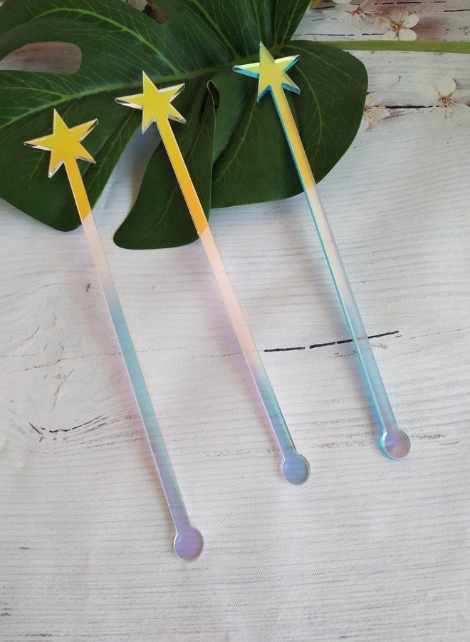 XIAOYUE 20PCS Star Drink Stirrers, Acrylic Cocktail Stirrers, Drink Stirrers, Laser Cut Wedding Decor Drink Stirrers Swizzle Sticks (Rainbow) - Image 1