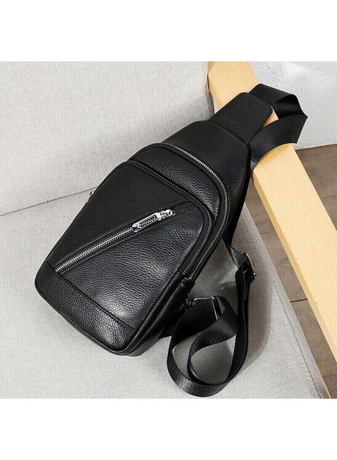 Scarecrow Men's Single-shoulder Crossbody Genuine Top-grain Leather Chest Bag, Commuter Casual Hanging Bag, Business Fashion Travel Lightweight Large Capacity - Image 1