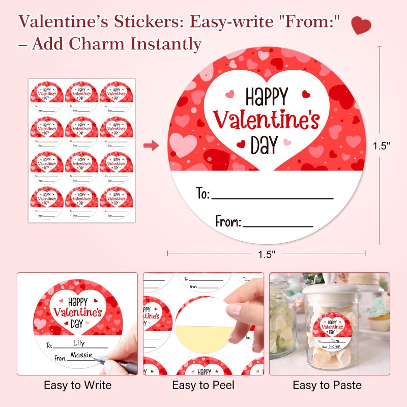 FaCraft 72PCS Happy Valentines Day Stickers - Heart Sticker Personalized Valentines Stickers to from Labels Valentine's Day Gift Tag Round Envelope Seals Boxes Cards Valentine Party Favor Decorations - Image 3
