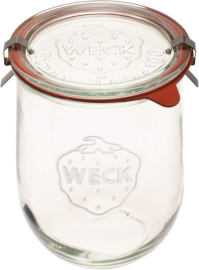 Weck Tulip Jar - Sour Dough Starter Jars for Sourdough - 1 x 745 Large Clear Jar with Wide Mouth - 1 Liter Includes Glass Lid, rubber seal and steel clips - Image 1