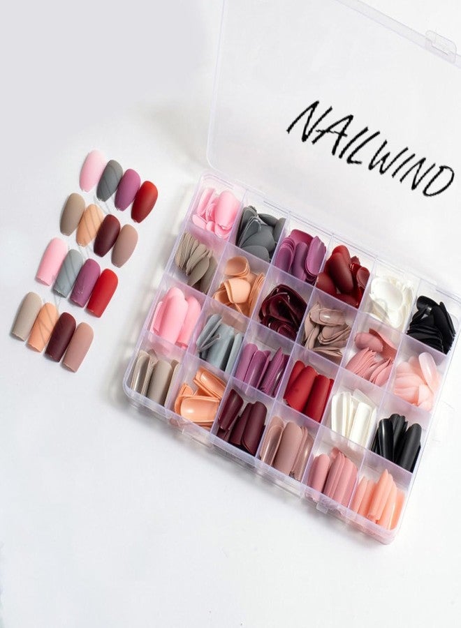 NAILWIND 24 Color Press On Nails Fake Nail 576Pcs, Press on Nail, Artificial Nail Extensions Combo in Multicoloured, Full Cover Glossy Nude False Acrylic Nails for Women Girls - Image 1