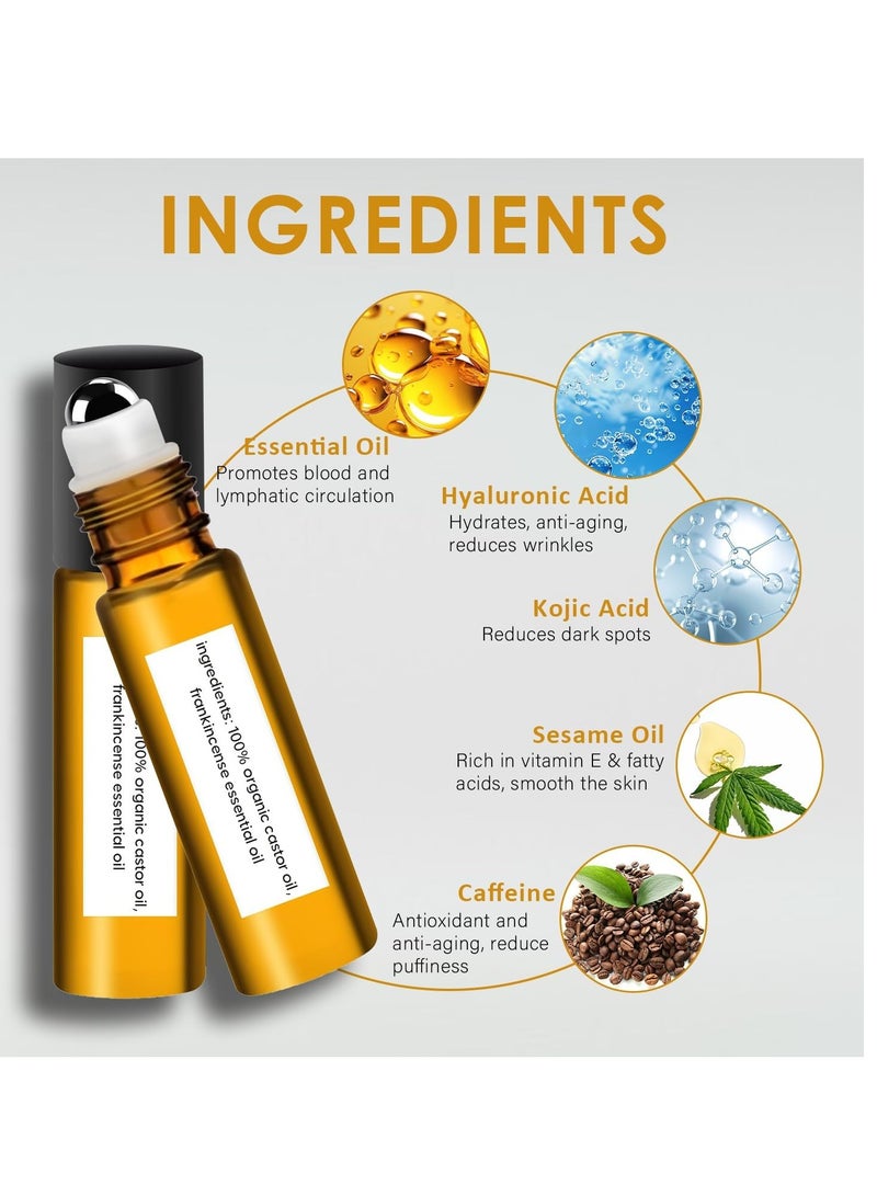 Oil 2 Pcs Time Eraser Roller Ball Castor Oil, Castor Oil Frankincense Rollerball, Time Eraser Rollerball Castor Oil for Eyes, Bags Under Eyes - Image 5