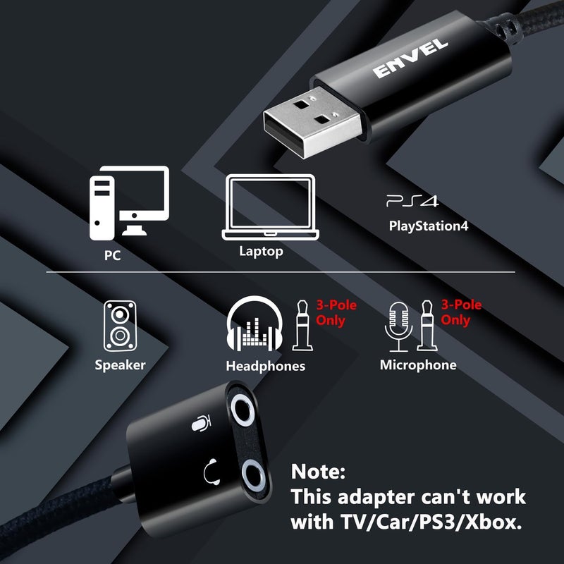 ENVEL USB to 3.5mm Audio Adapter, External Stereo Sound Card - Image 2