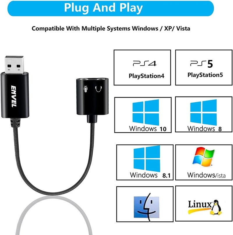 ENVEL USB to 3.5mm Audio Adapter, External Stereo Sound Card - Image 5