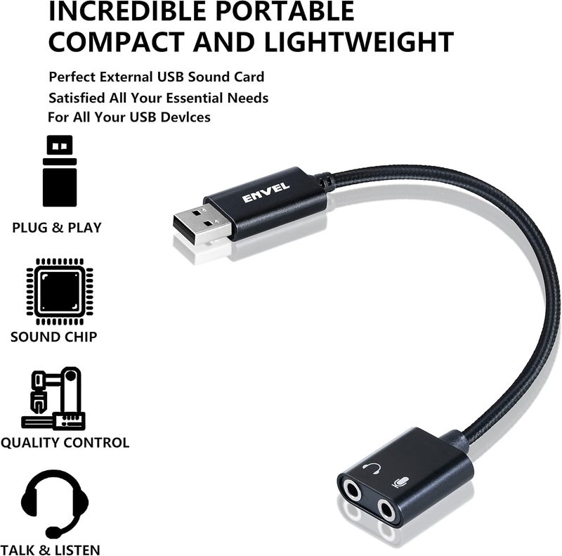 ENVEL USB to 3.5mm Audio Adapter, External Stereo Sound Card - Image 4