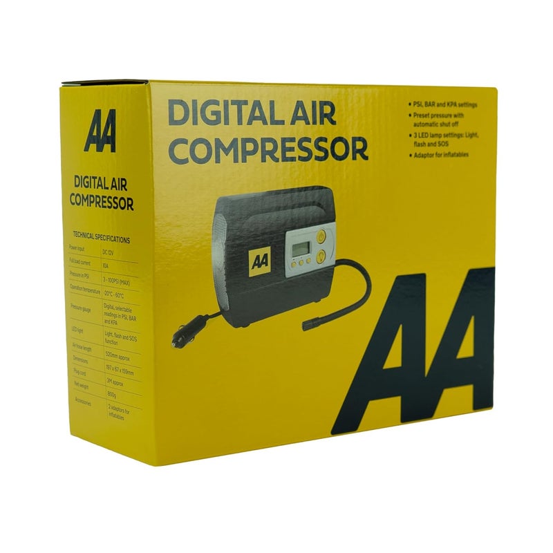 AA 12V Digital Tyre Inflator AA5502 for Cars, Bicycles, and Inflatables - PSI, BAR, KPA Readings - Image 2