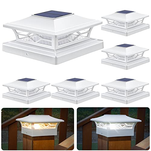 APONUO 4x4 Solar Post Cap Lights, 6 Pack 2-Modes Bright 5x5 Vinyl Fence Post Caps Solar Lights Auto On Off, Outdoor Waterproof Garden Patio Fence Deck Patio Decor for 4x4 5x5 6x6 Wood & Vinyl Posts - Image 1