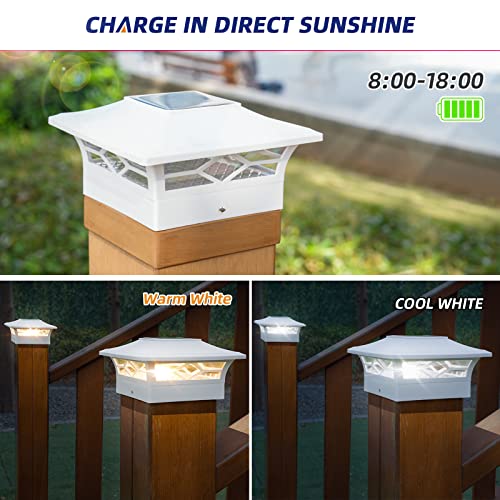 APONUO 4x4 Solar Post Cap Lights, 6 Pack 2-Modes Bright 5x5 Vinyl Fence Post Caps Solar Lights Auto On Off, Outdoor Waterproof Garden Patio Fence Deck Patio Decor for 4x4 5x5 6x6 Wood & Vinyl Posts - Image 3