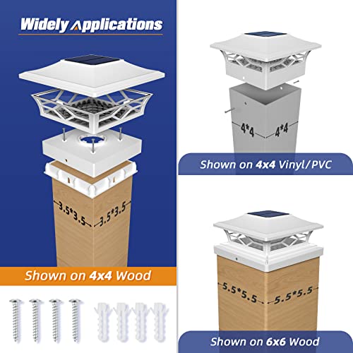 APONUO 4x4 Solar Post Cap Lights, 6 Pack 2-Modes Bright 5x5 Vinyl Fence Post Caps Solar Lights Auto On Off, Outdoor Waterproof Garden Patio Fence Deck Patio Decor for 4x4 5x5 6x6 Wood & Vinyl Posts - Image 2