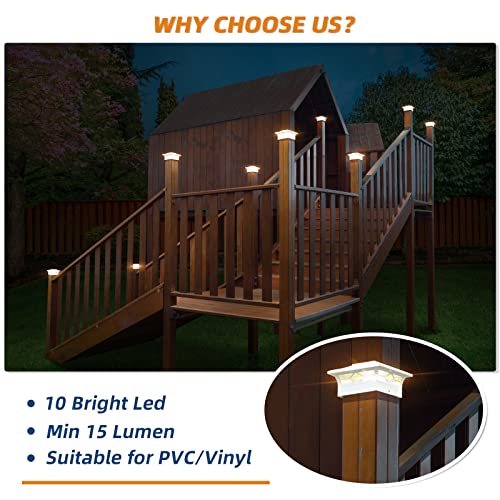 APONUO 4x4 Solar Post Cap Lights, 6 Pack 2-Modes Bright 5x5 Vinyl Fence Post Caps Solar Lights Auto On Off, Outdoor Waterproof Garden Patio Fence Deck Patio Decor for 4x4 5x5 6x6 Wood & Vinyl Posts - Image 5
