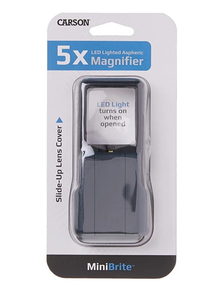Carson PO-55 MiniBrite 5x Pocket Magnifier with Built-In LED Light and Sliding Case, Black