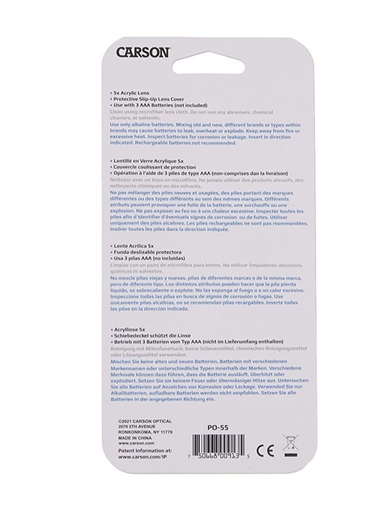 Carson PO-55 MiniBrite 5x Pocket Magnifier with Built-In LED Light and Sliding Case, Black