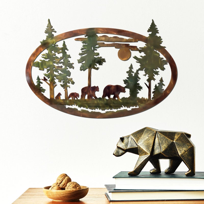 Hicarer Metal Bear Wall Art Mountains Metal Bear Wall Decor Christmas Rustic Animal Hunting Decor Cabin Decorations in Saw Blade Animal Lover Gifts for Bedroom Outdoor 1575 InchColored - Image 2