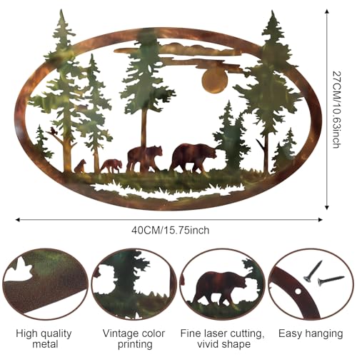 Hicarer Metal Bear Wall Art Mountains Metal Bear Wall Decor Christmas Rustic Animal Hunting Decor Cabin Decorations in Saw Blade Animal Lover Gifts for Bedroom Outdoor 1575 InchColored - Image 3