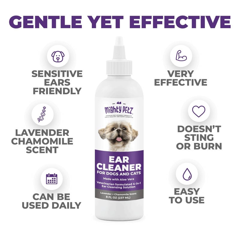Mighty Petz Dog Ear Cleaner â€“ Pet Ear Wash to Support Itchy, Infection Prone Ears, Yeast and Wax. Advanced & Gentle Otic Cleaning Solution. Ear Drops for Dogs and Cats - 8 oz - Image 3