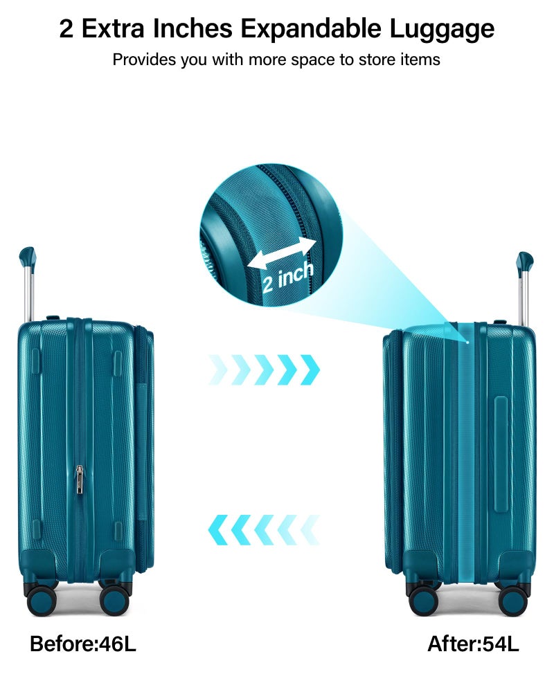 Hanke 20 Inch Expandable Carry On Luggage Airline Approved Top Opening Hard Shell Suitcases with Wheels Lightweight Travel Luggage Carry On Suitcase for Woman Men-Caribbean Blue - Image 4