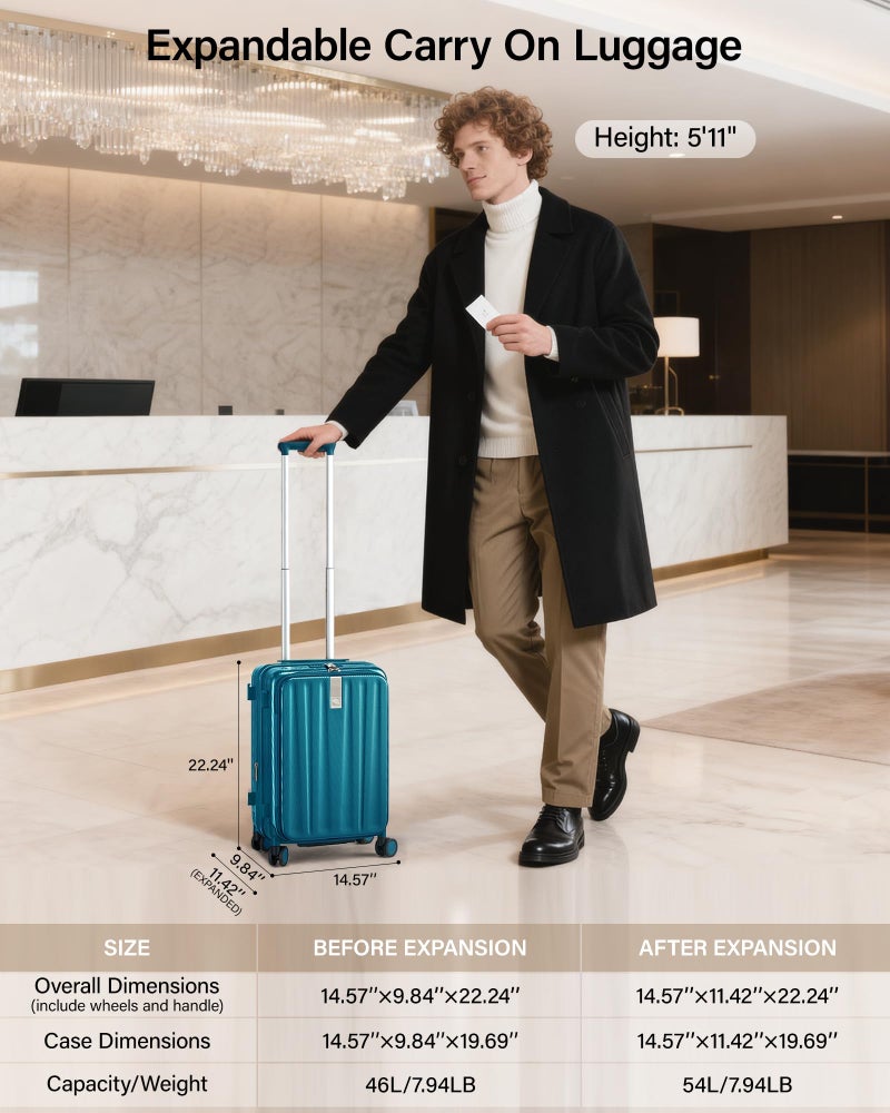 Hanke 20 Inch Expandable Carry On Luggage Airline Approved Top Opening Hard Shell Suitcases with Wheels Lightweight Travel Luggage Carry On Suitcase for Woman Men-Caribbean Blue - Image 2