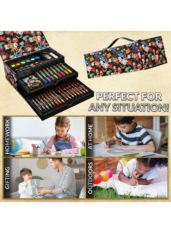 Harry Potter أقلام تلوين هاري بوتر 130 قطعة لوازم فنية مجموعة رسم لوازم مدرسية تلوين للفتيات مجموعة أقلام فنية حقيبة سفر مع أقلام شمعية فنون وحرف للأطفال من 4-12 سنة (متعدد الألوان) - Image 3