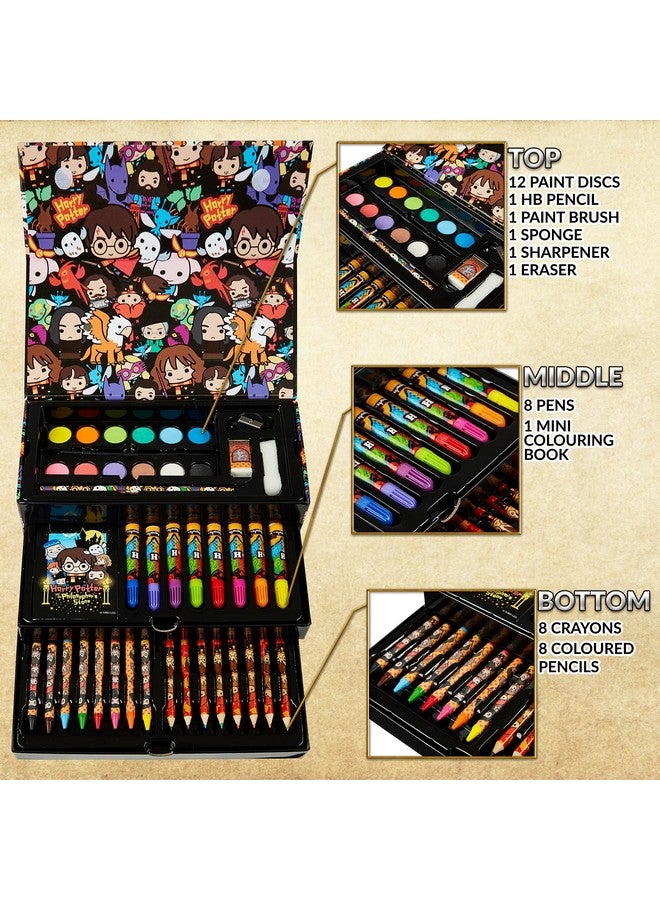 Harry Potter أقلام تلوين هاري بوتر 130 قطعة لوازم فنية مجموعة رسم لوازم مدرسية تلوين للفتيات مجموعة أقلام فنية حقيبة سفر مع أقلام شمعية فنون وحرف للأطفال من 4-12 سنة (متعدد الألوان) - Image 4