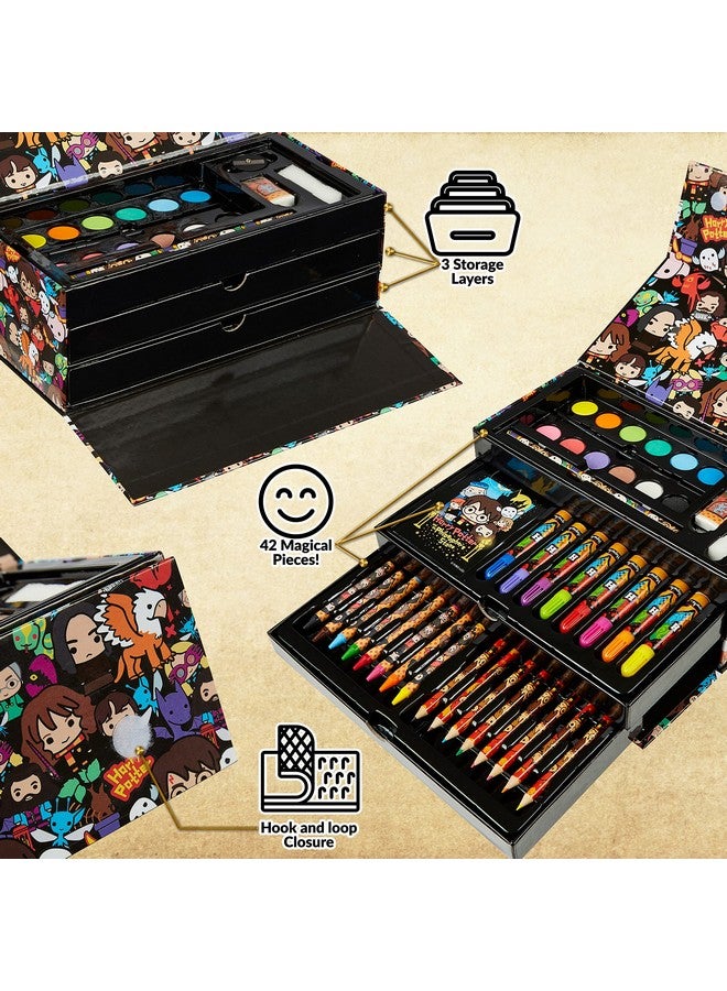 Harry Potter أقلام تلوين هاري بوتر 130 قطعة لوازم فنية مجموعة رسم لوازم مدرسية تلوين للفتيات مجموعة أقلام فنية حقيبة سفر مع أقلام شمعية فنون وحرف للأطفال من 4-12 سنة (متعدد الألوان) - Image 5