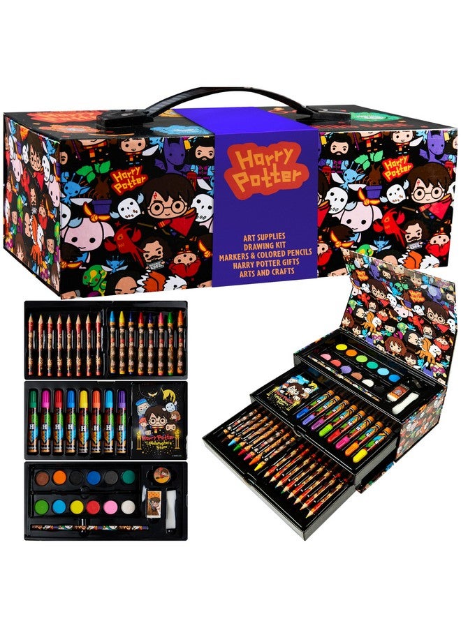 Harry Potter أقلام تلوين هاري بوتر 130 قطعة لوازم فنية مجموعة رسم لوازم مدرسية تلوين للفتيات مجموعة أقلام فنية حقيبة سفر مع أقلام شمعية فنون وحرف للأطفال من 4-12 سنة (متعدد الألوان) - Image 1