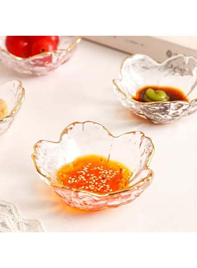 3 قطع من أطباق زهور الكرز الزجاجية المذهبة للحواف، طقم أنيق لأطباق الوجبات الخفيفة والحلوى والفواكه والصلصات، للمنزل والمطبخ والمطعم - Image 4