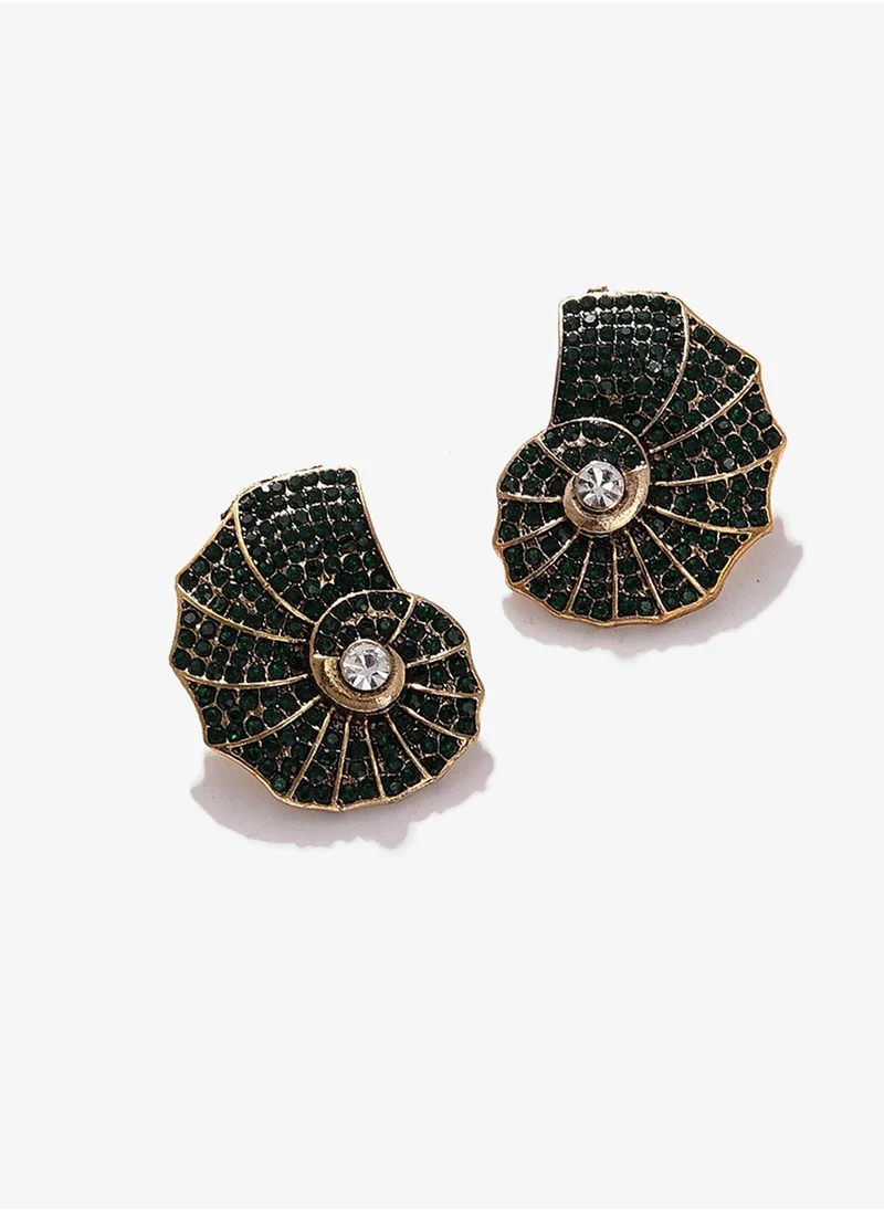 SOHI Green Designer Stone Stud Earrings