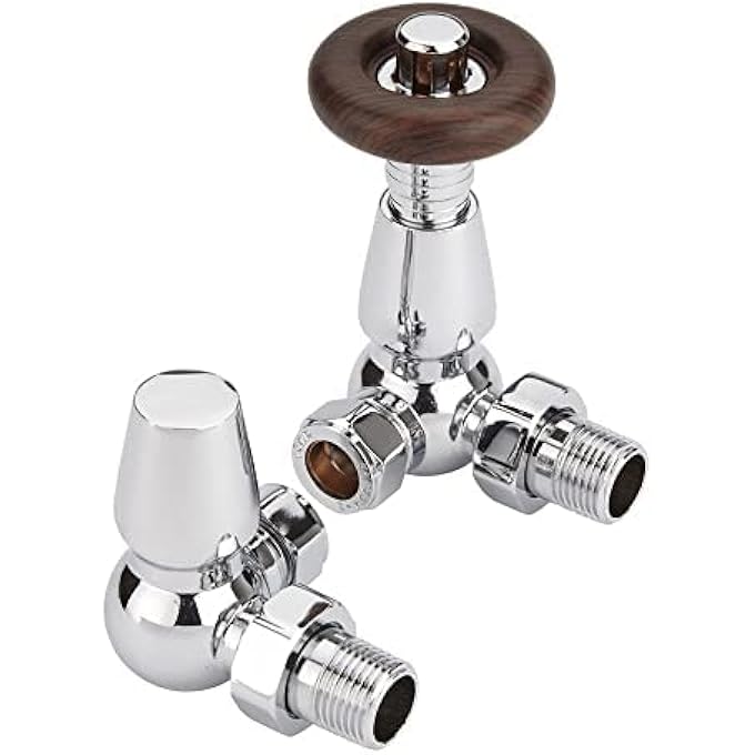 THERMOSTATIC CORNER RADIATOR VALVES - TRADITIONAL DESIGN 1/2" X 15MM METAL HEAD RADIATOR VALVES - Image 1