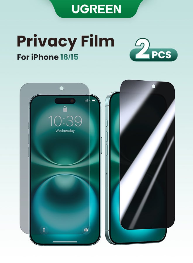 يو جرين واقي شاشة الخصوصية لجهاز آيفون 16 15 سهل التركيب مع إطار محاذاة. مضاد للسقوط ومضاد للخدش. مناسب للحافظة، 28 درجة مضاد للتجسس ومضاد لبصمات الأصابع، خالٍ من الفقاعات ومضاد للتجسس، رمادي - Image 1