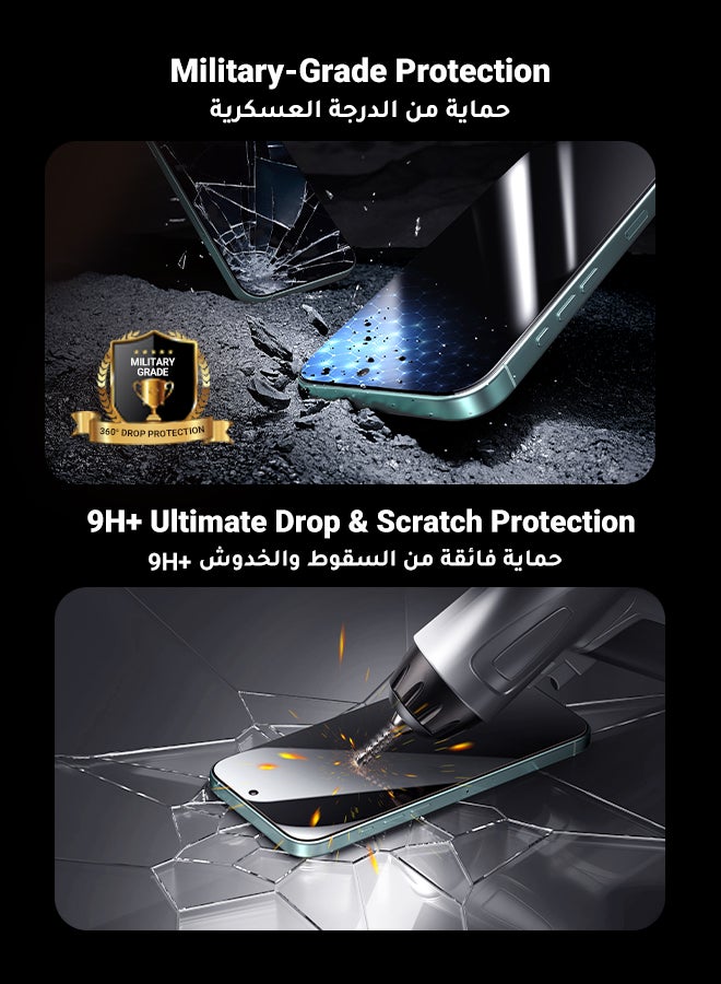 يو جرين واقي شاشة الخصوصية لجهاز آيفون 16 15 سهل التركيب مع إطار محاذاة. مضاد للسقوط ومضاد للخدش. مناسب للحافظة، 28 درجة مضاد للتجسس ومضاد لبصمات الأصابع، خالٍ من الفقاعات ومضاد للتجسس، رمادي - Image 4