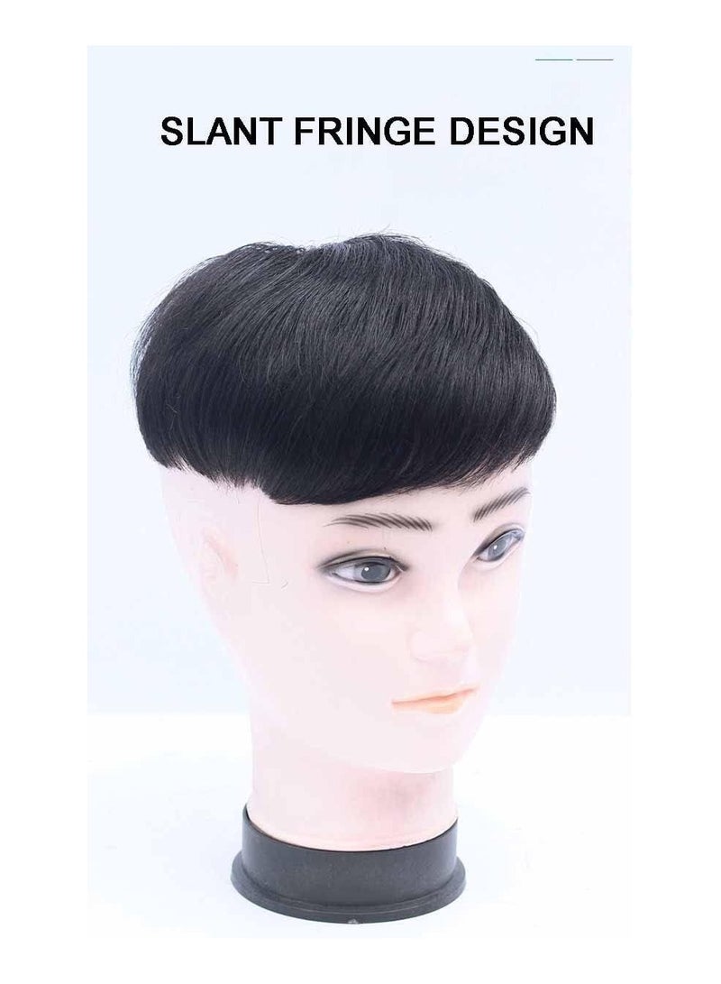 إستيل شعر مستعار بدون عقد للرجال، شعر مستعار آلي للشعر القصير، قطعة بديلة للشعر الحقيقي بالكامل، قطعة شعر مستعار مناسبة للأشخاص الذين يعانون من تساقط خط الشعر الطبيعي، تصميم هامشي مائل 16 × 18 - Image 3