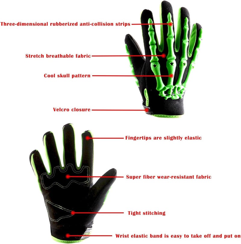 1Storm Youth Motocross Gloves Motorcycle BMX MX ATV Dirt Bike Bicycle Skeleton Cycling Kids Gloves Black - Image 4