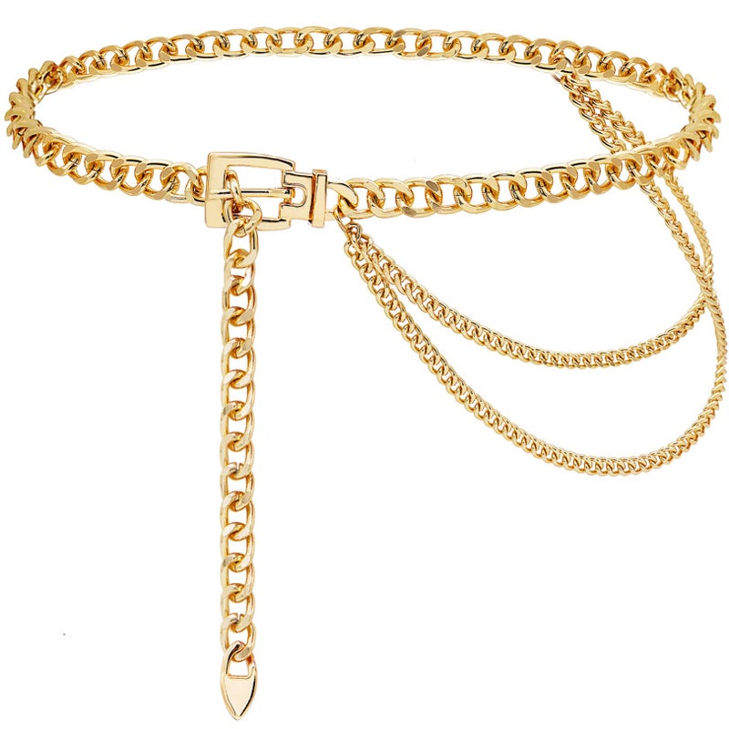 Suyi Chain Belt for Women Girls Gold Metal Waist Chain Multilayer Chunky Chain Belts for Dress 110CM Gold - Image 1