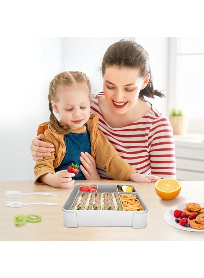 Lunch Box for Kids & Adults, Rectangular, Grey, 1330 ml, 6 Compartments, Leak-proof, Microwave & Dishwasher Safe(Grey) - Image 3