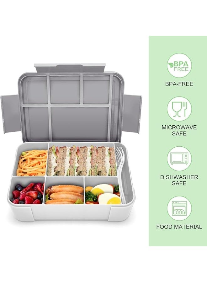 Lunch Box for Kids & Adults, Rectangular, Grey, 1330 ml, 6 Compartments, Leak-proof, Microwave & Dishwasher Safe(Grey) - Image 5